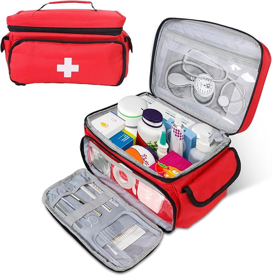 First Aid Bag Empty First Aid Kit Storage Bag Small Medical Bag Portable Medical Supplies Organizer for Travel, Home, Office, Car, Outdoor, Camping, Hiking, School (Red)