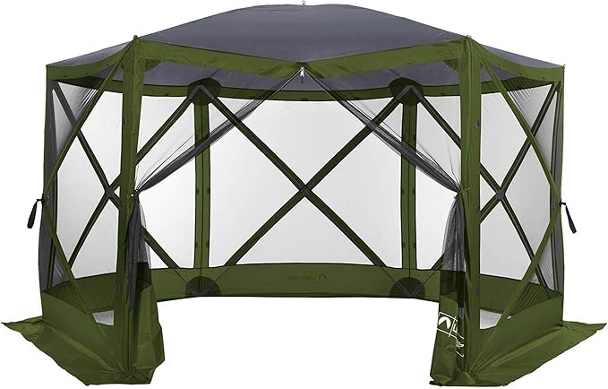 Lightspeed Outdoors Pop-Up 6-Sided Screen Shelter, Camping Gazebo, Green