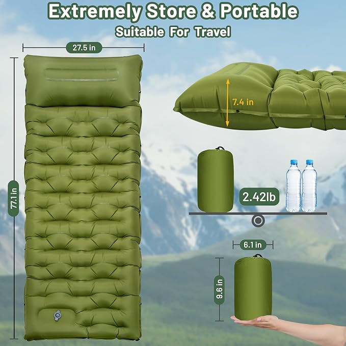 Sleeping Pad for Camping, 6" Extra Thick Camping Sleeping Pad with Pillows & Built-in Foot Pump, Ultralight Inflatable Sleeping Pads Compact for Travel Tent Hiking Camping Backpacking Car Camp Gear