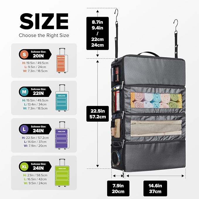 Suitcase Organizer, Travel Luggage Organizer Hanging Shelves Packing Cube Closet/Collapsible Portable Travel Organizer for Carry-on