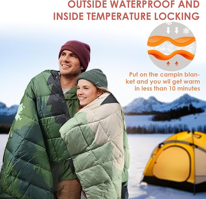 Lightweight Camping Blankets Outdoor Down Alternative Puffy Printed Camping Blanket Waterproof Large Silk Cotton Blanket Packable Warm for Trave Picnic Hiking Camping Cold Weather 78" x 55"