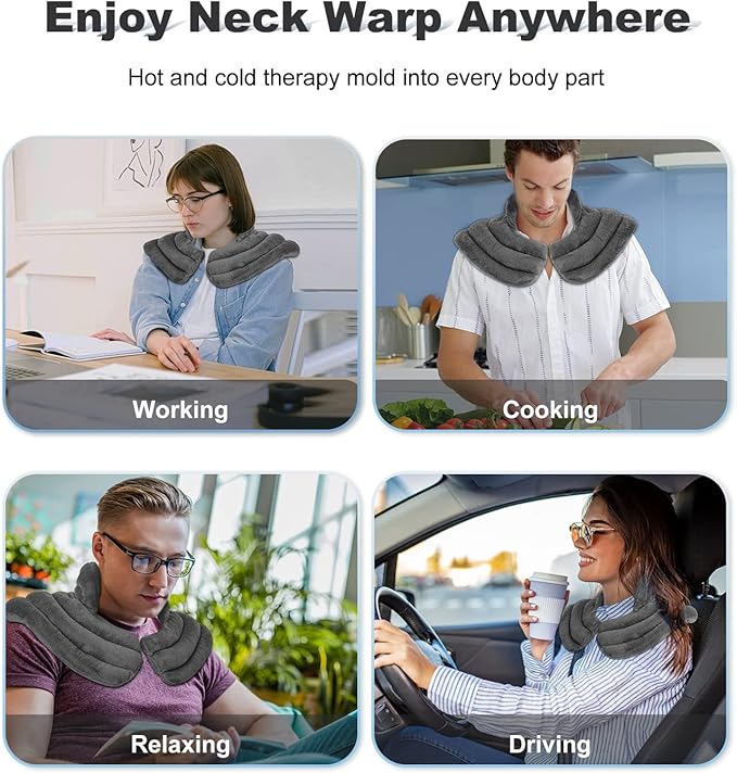 Neck Heating Pad Microwavable for Shoulders, Warmer Wrap Microwave Heating Pad for Neck and Shoulders for Pain Relief (Gray)