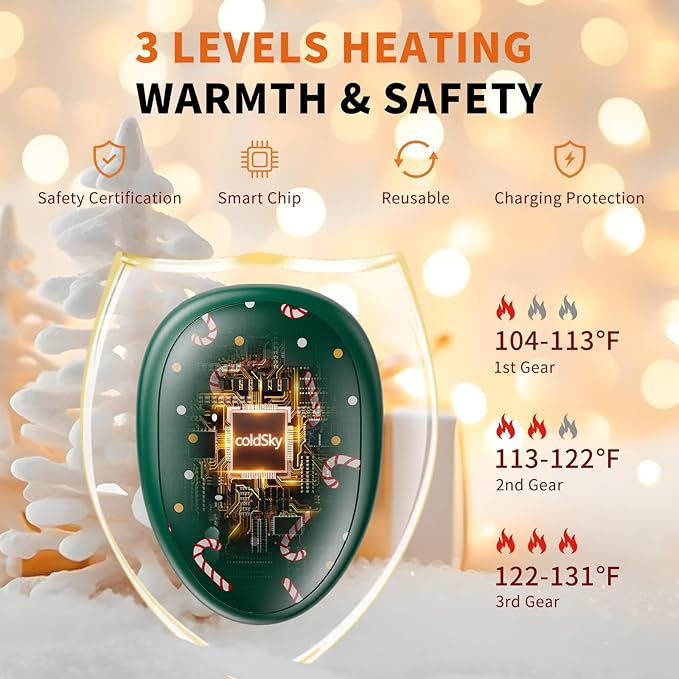 coldSky Rechargeable Hand Warmers 2 Pack, Magnetic 2-in-1 Reusable Electric Hand Warmer, 3 Heat Settings Portable Pocket Hand Heater Gifts for Women Men Christmas, Skiing, Camping, Hunting