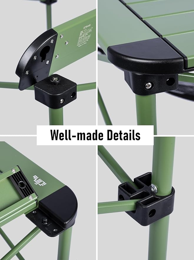 iClimb Lightweight Stable Alu. Folding Square Table Roll Up Top with Carry Bag for Camping Picnic Backyards BBQ Camp Kitchen (Green, S)
