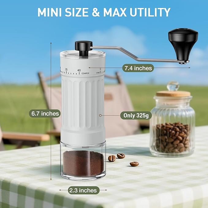 Mini Manual Coffee Grinder – 40 Adjustable Settings, Portable Hand Crank Mill with 30g Capacity, Conical Burr for Espresso, Pour Over, French Press | Perfect for Travel, Camping & Office
