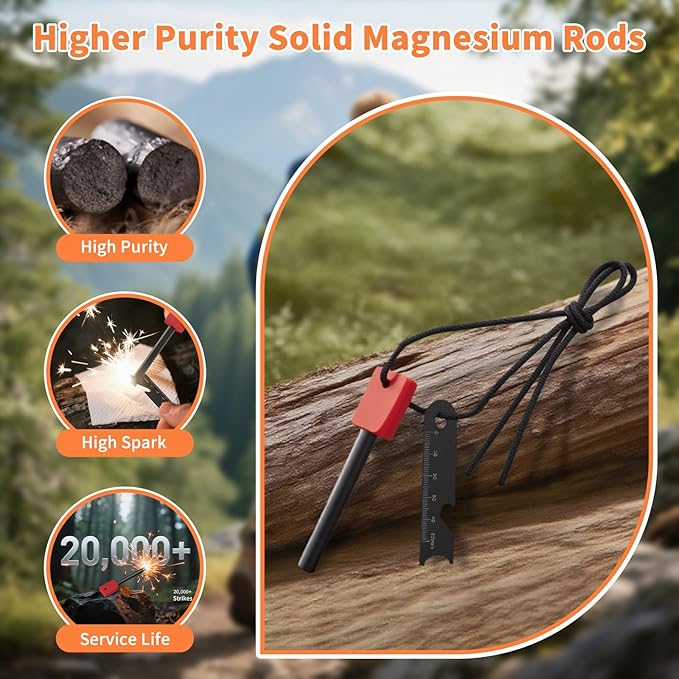 Ferro Rod Fire Starter Survival Tool Army,5/16" Ferro Rod with Easy Grip Handle,Multifunction Scraper Striker,Flint and Steel Magnesium Fire Starter Kit for Camping Backpacking