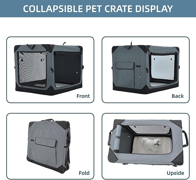 Pettycare 42 Inch Collapsible Foldable Soft Dog Kennel with Chew Proof Mesh Windows, Indoor & Outdoor Travel Dog Crate