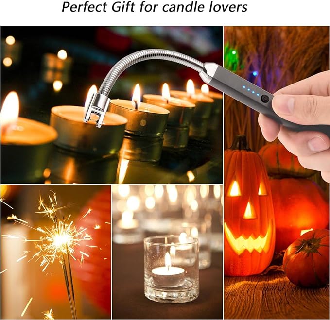 2 Pack Electric Candle Lighter, Birthday Christmas Stocking Stuffers Gifts for Women Mom Men Wife Sister, USB Arc Rechargeable Windproof Long Lighter for Candle BBQ Housewarming Gift Idals