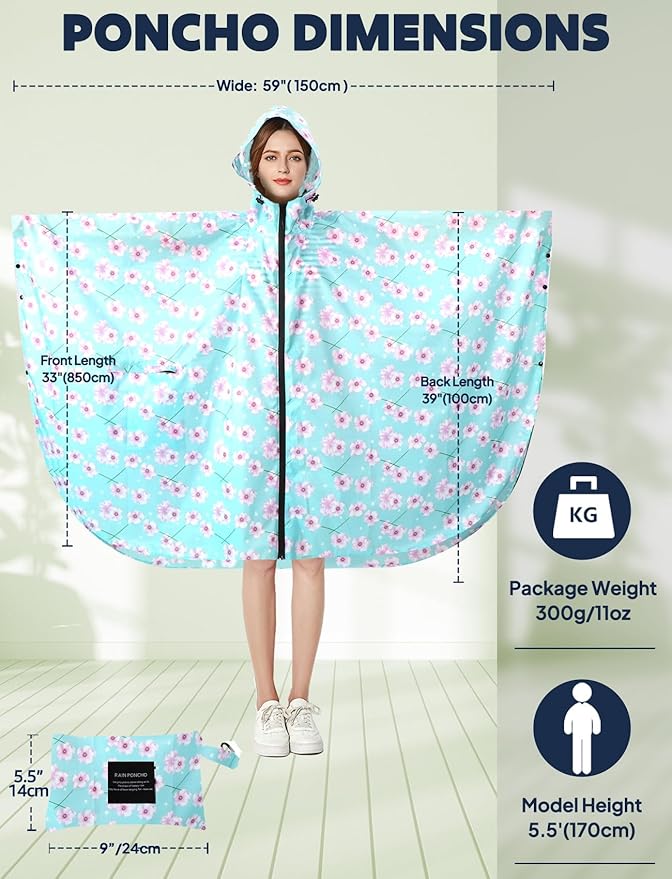 ANYOO Waterproof Rain Poncho Lightweight Reusable Hiking Hooded Coat Jacket for Outdoor Activities