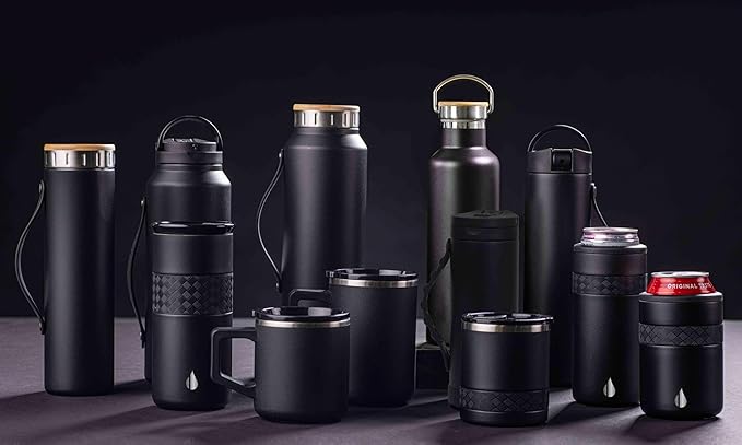Elemental Insulated Coffee Mug - Triple-Wall Stainless Steel Summit Travel Cup for Hot and Cold Drinks - Thermal Coffee Mug with Lid and Handle for Camping, Office & Travel 12oz - Black