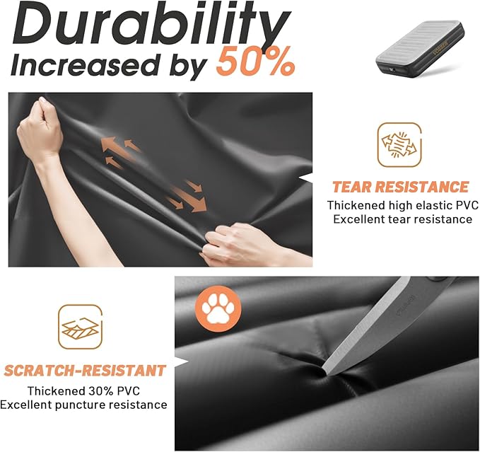 Air Mattress Queen with Built in Pump,20'' Inflatable Mattress 2 Mins Self-Inflation/Deflation,Thicker Blow up Mattress Leak-Proof,Flocked Top Air Bed with Storage Bag for Home, Camping & Guests