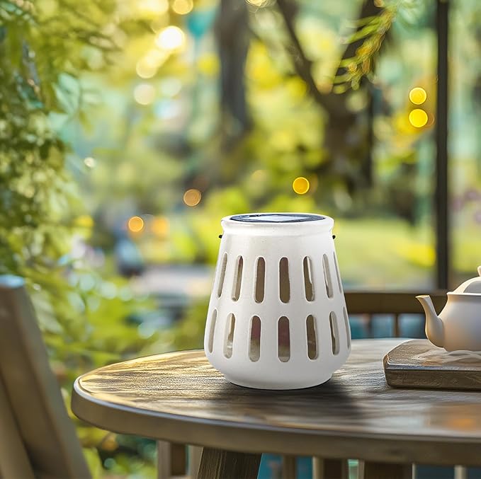 Solar Table Lanterns Outdoor Waterproof - Hanging Lamp Table Top Lights -Solar Powered Decorative Lantern for Desk Patio Porch Garden Modern Home Decor, Birthday Gift for Women/Men (Ceramic Beige)