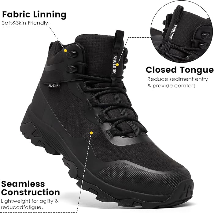 SHULOOK Men's Waterproof Hiking Boots Outdoor Lightweight Breathable Trekking Camping Mountaineering Shoes