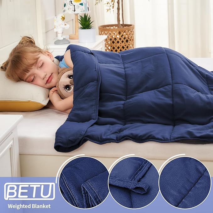 Weighted Blanket Kids (7lbs, 40"x60" Throw Size) - Cooling and Breathable Heavy Blanket for 60-90lbs with Premium Glass Beads - Soft Thick Blankets for All-Season Sleeping Comfort - Navy