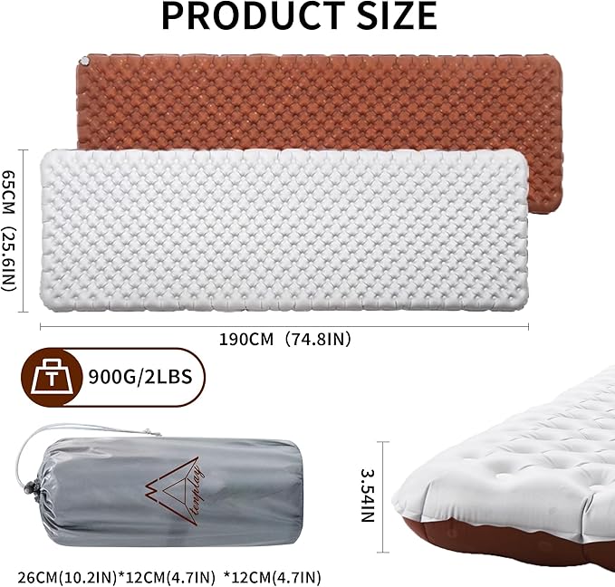 TENPLAY 4.7 Inch Thick Sleeping Pad with 7.2 R-Value, Ultralight and Portable Sleeping Mat with Pump Sack, Air Mattress for Camping