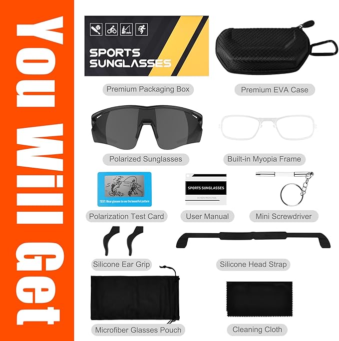 Polarized Sports Sunglasses for Men Women,Wrap Around Sun Glasses for Running Cycling Baseball Fishing Golf Hiking
