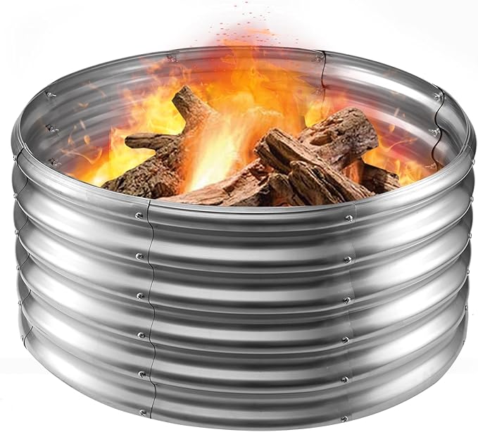 Camp Fire Ring Pit, Large Round Galvanized Steel Fire Pit, Heavy Duty Steel Fire Pit for Backyard, Camping, Bonfire (2.67x2.67x1.5 FT)