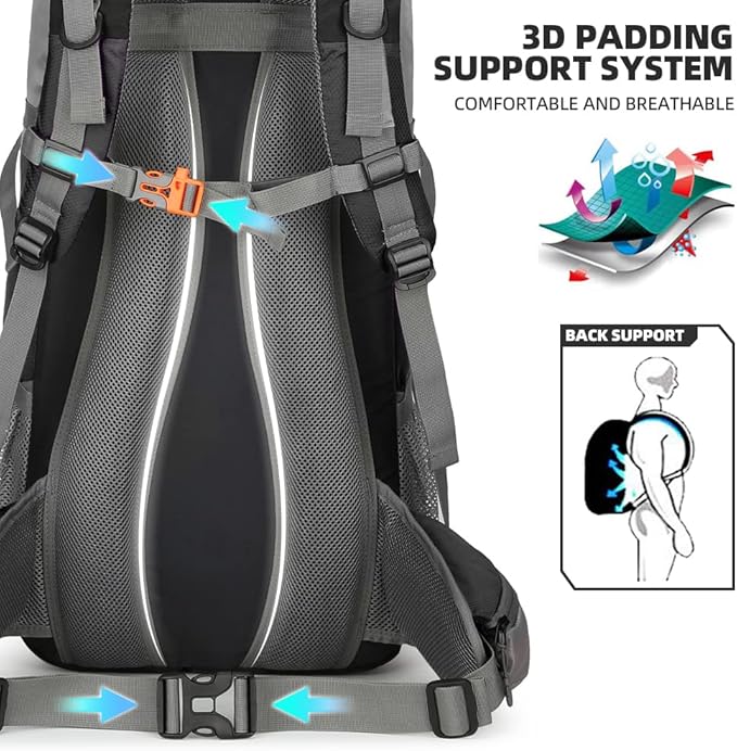 70L Hiking Backpack with Rain Cover Lightweight Travel Backpack Waterproof Camping Backpack
