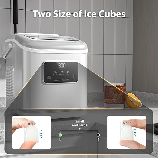 Ice Maker Machine countertop Self Cleaning Portable Compact Small Bullet Ice Maker with Digital Screen,9 Cubes in 6 Mins,26lbs in 24Hrs,for Camping Dorm Home Outdoor(White)