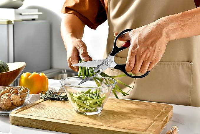 Kitchen Scissors - Heavy Duty Utility Come Apart Kitchen Shears for Chicken, Meat, Food, Vegetables - 9.25 Inch Long Black & Red