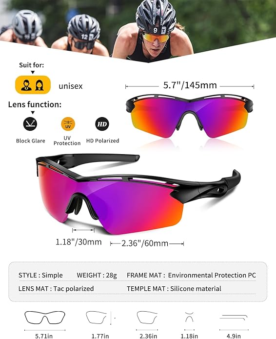 Rosemal Sports Sunglasses Polarized Cycling Sunglasses Running Driving Fishing Hiking for Men Women UV400 TAC TR90