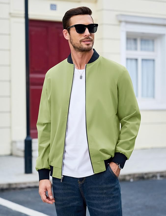 MAGCOMSEN Men's Bomber Jacket Lightweight Casual Zip Up Windbreaker Spring Fall Golf Coat with Pockets