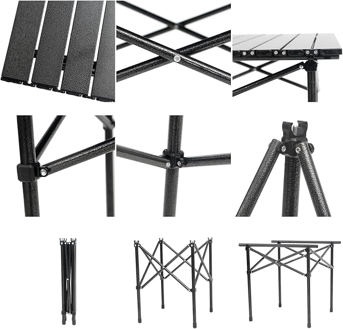 Wind Tour Portable Camping Table Folding Side Table Aluminum Lightweight Table with Carry Bag for Outdoor Cooking Hiking Picnics BBQ Travel (Black)