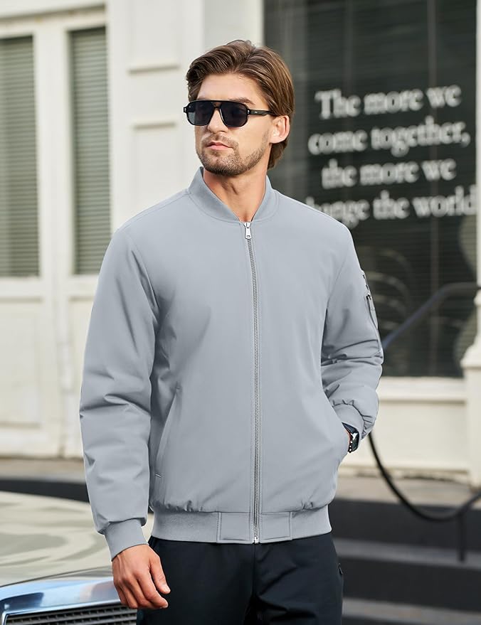 Cotrasen Mens Bomber Jacket Fall Winter Warm Windbreaker Casual Full Zip Padded Coats with Pockets