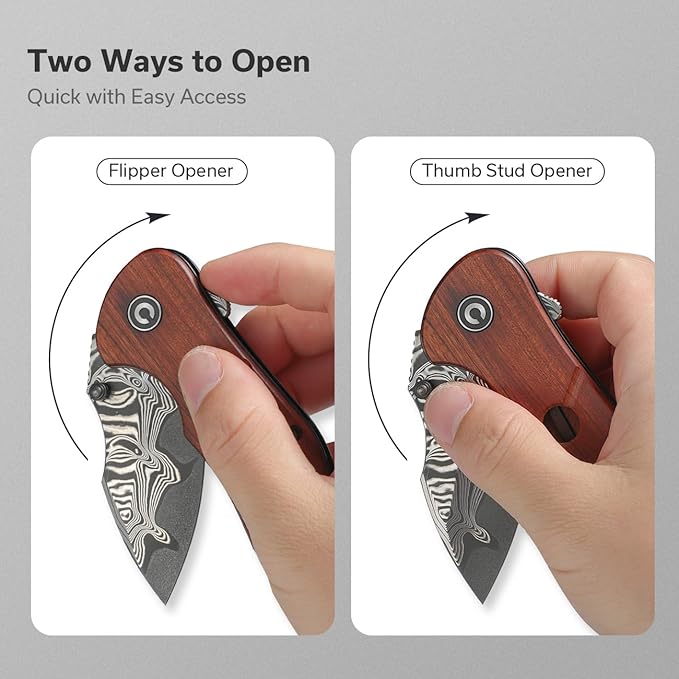 CIVIVI Gordo Folding Pocket Knife for EDC, Small Flipper Knife with 2.51" Damascus Blade Guibourtia Wood Handle, Utility Knife for Men Women Gift C22018C-DS1