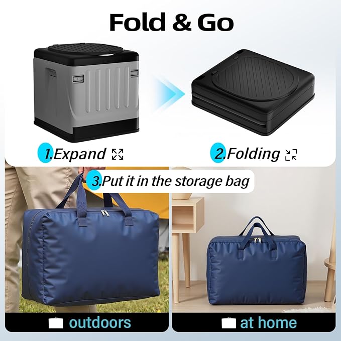 Portable Toilet for Camping - Extra Large Folding Travel Toilet for Adults with InnerPotty and Lids, Porta Potty with Carry Bag for Car, Hiking, RV, Beach, 400lbs Load, Indoor/Outdoor Use