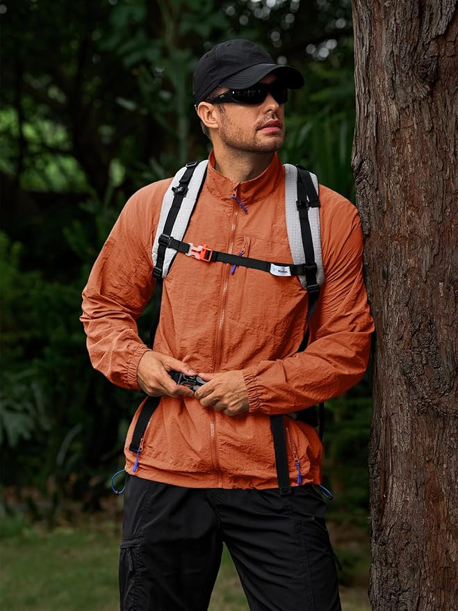 Yousify Mens Lightweight Jacket Windbreaker Full Zip Long Sleeve Outdoor Athletic Jackets for Hiking