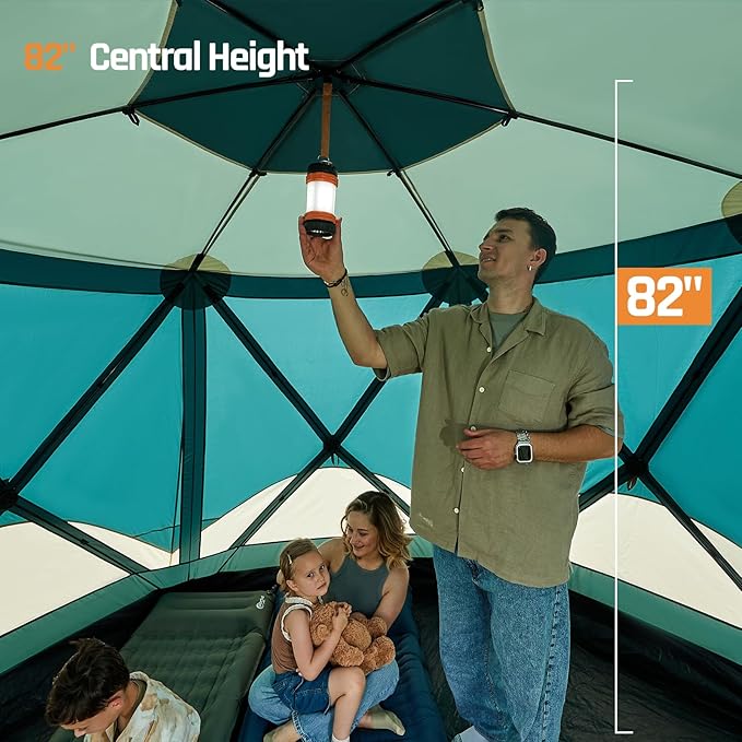 Instant Tents for Camping Pop Up Screen Tent with Floor, 6 Person Large Family Camping Tent with Rainfly and Porch, Easy 60S Setup Hub Tent for Outdoor Picnic Backyard, 11.5'L x 10'W x 6.83'H