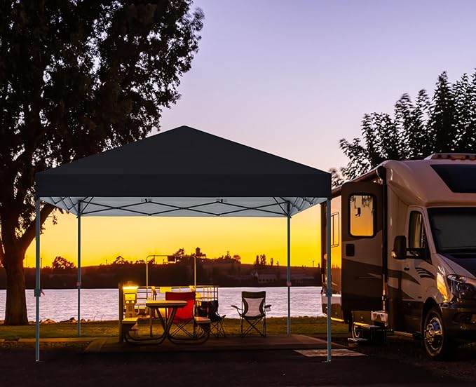 COOSHADE Pop Up Canopy Tent 8x8 with 2 Sidewalls, Outdoor Shade Instant Canopy Tents(Black)