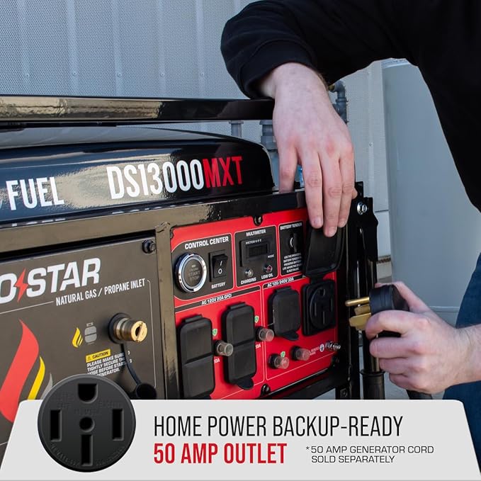 DS13000MXT 13,000-Watt 500cc Tri Fuel Portable Generator - Gas, Propane & Natural Gas, Remote Electric Start, Whole Home Power Backup, Transfer Switch Ready, RV & Emergency Ready
