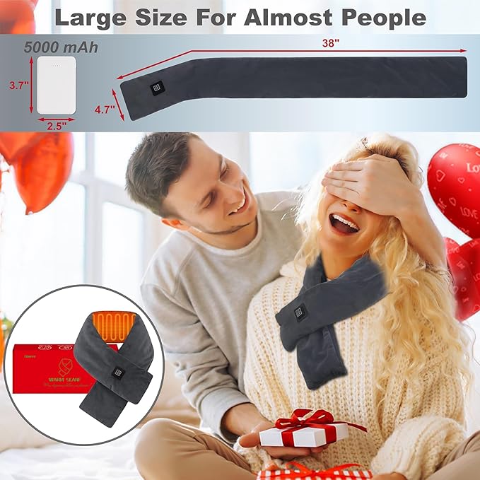 Heated Neck Wrap with 5000 mAh Power Bank, Cordless Heating Pad with Adjustable 3 Heat Settings, Soft Neck Warmer for Pain Relief, Muscle Relaxation, Portable Heated Neck Scarf