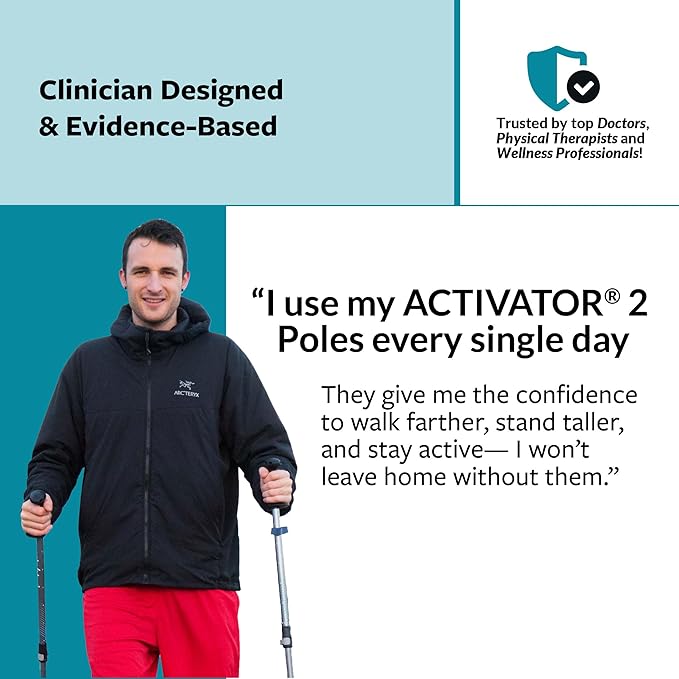 Urban Poling ACTIVATOR® 2 Walking Poles – 1 Pair – CoreGrip™ for Stability, Weight-Bearing, Recovery & Core Strength – Adjustable, Collapsible, Lightweight, Compact & Ideal for Travel or 6FT+ Users
