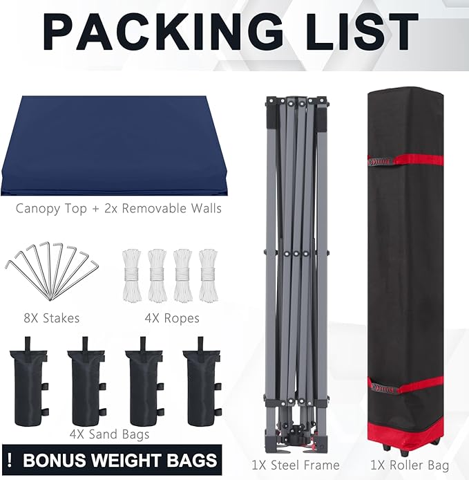 COOSHADE Pop Up Canopy Tent 10x10 with 2 Sidewalls, Outdoor Shade Instant Canopy Tents(Navy Blue)