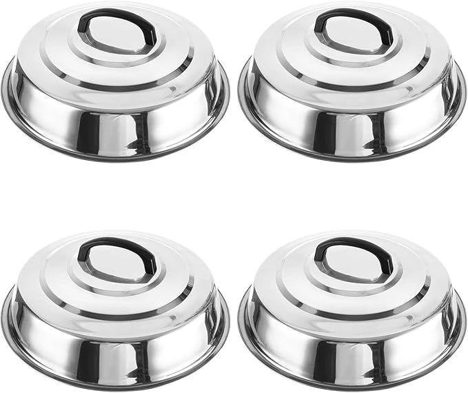 4 Sets Cheese Melting Dome, Stainless Steel Round Basting Steaming Cover, Metal Griddle Grill Accessories Griddles Lid for Flat Top Griddle Teppanyaki BBQ Cooking Indoor & Outdoor
