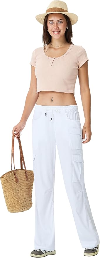 Women's Cargo Hiking Pants Lightweight Casual Quick Dry Straight Leg Camping Travel Pant for Work Golf with Multi-Pocket