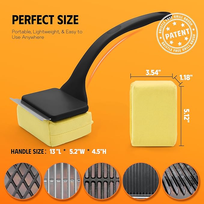 MEKER Grill Brush Bristle Free, Grill Cleaner Brush with 3 BBQ Replacement Head, Seamless Scraper Tool for Cast Iron, Stainless Steel Grates, Safe Grill Scraper Outdoor BBQ Grill, Black
