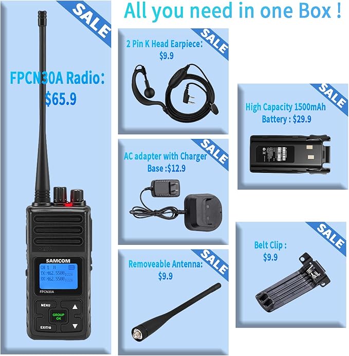 SAMCOM 2 Way Radios FPCN30A Two Way Radios Long Range Rechargeable 5 Watts UHF Programmable Professional Handheld Radios Walkie Talkies with Group Call,1500mAh Battery and Earpieces,3 Packs