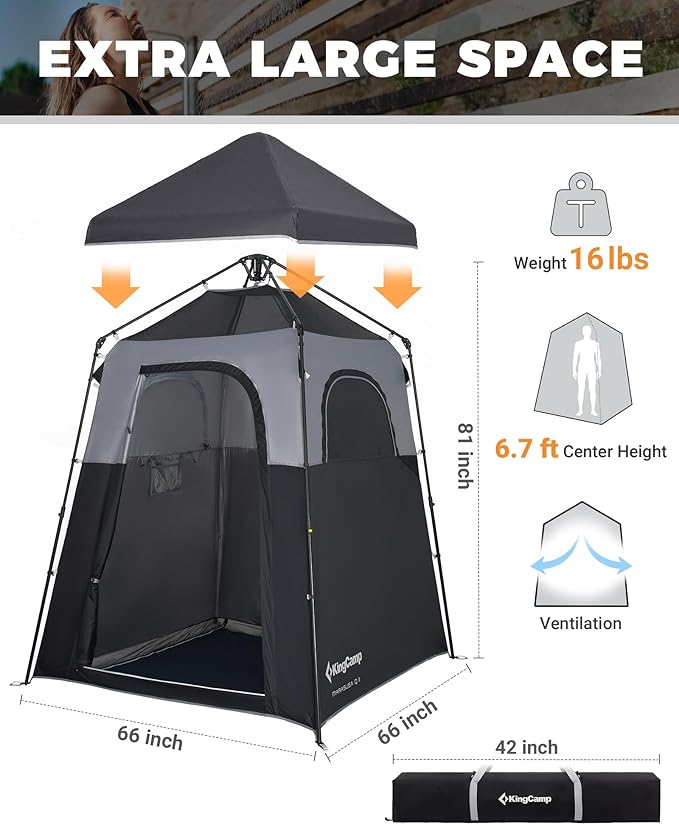 KingCamp Instant Shower Tent, Portable Superior Stable Privacy Shelter, Large Room Outdoor Toilet Tent with Floor for Beach, Camping & Hiking, Setup in Under 60s