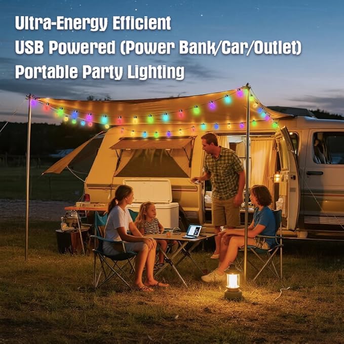 Honche Smart Outdoor String Lights, 36FT Outdoor Lights with 15 Dimmable RGB LED Bulbs, Color Changing 213 Scene Modes for Patio, Backyard, Garden,Balcony, Camping,Waterproof,Remote/APP Control,USB