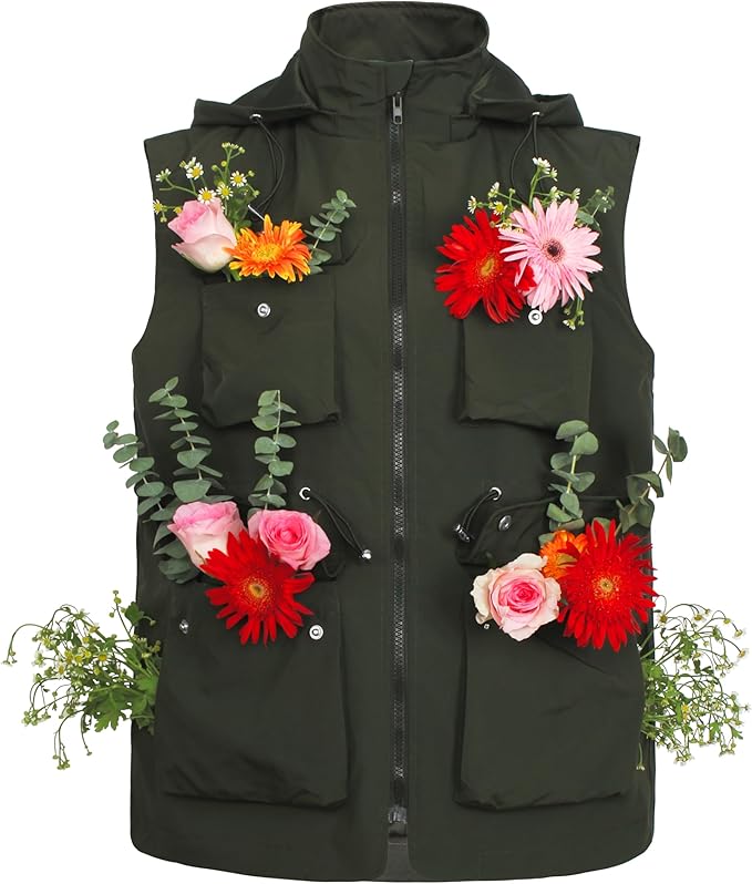 PESION Womens Packable Military Utility Vests Outerwear Waterproof Windbreaker Jacket Cargo Vest with Removable Hood