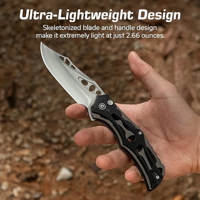 CIVIVI Pocket Knife for Men, Biophase Flipper Tactical Folding Knife, 3.48" Nitro-V Blade Aluminum with G-10 Handle, Lightweight Skeletonized EDC Knife for Camping Hunting, C23083C-3 (Black)