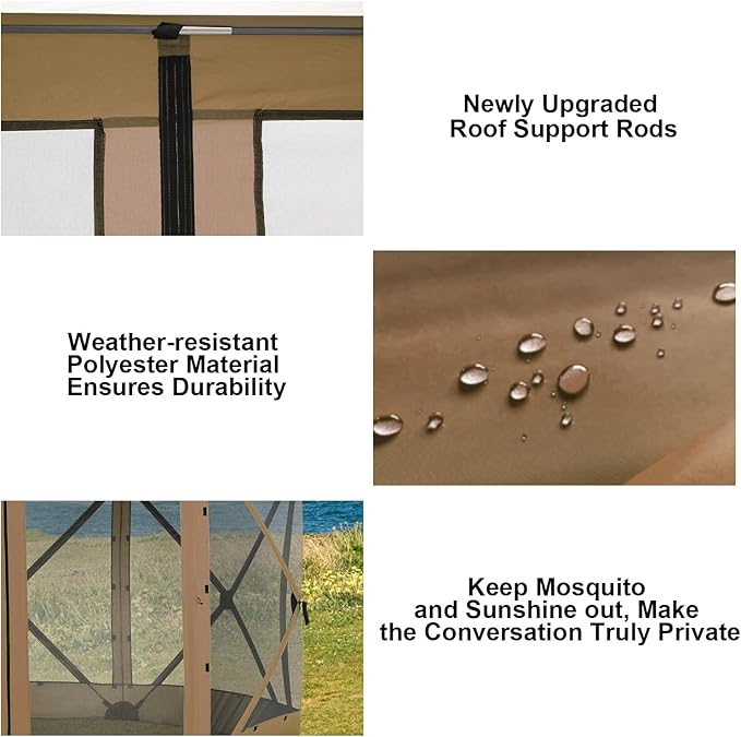COBlZl Pop Up Gazebo 12x12 Screen House Tent for Camping, Outdoor Instant Stargazing Gazebo Canopy with Awning 2.0, Portable Hub Tent with Mosquito Netting, Pavilion for Backyard,Brown