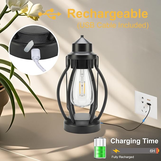 Rechargeable Outdoor Camping Lanterns 2Pack, Vintage Dimmable Hanging Outdoor Camping Lights with USB-C, Waterproof Table Lamps for Patio, Garden, Porch, Home Decorations