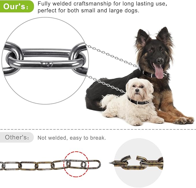 Dog Tie Out Chains and Stake, 15ft Chew Proof Stainless Steel Dog Chains for Outside, 15" Heavy Duty Dog Anchor for Dogs Up to 125lbs, Fully Welded, No Tangle, Ideal for Yard and Camping