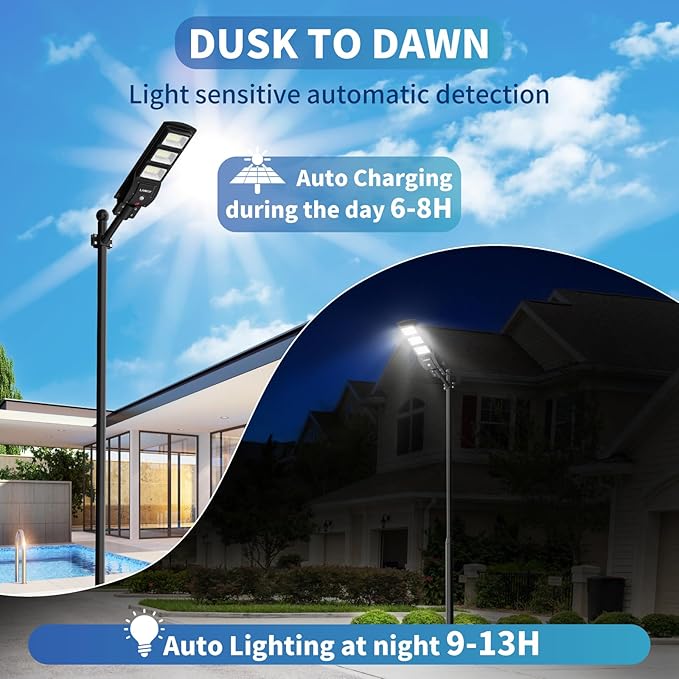 LANGY 2 Pack Led Solar Street Lights Outdoor 150000 Lumens,180 PCS LED,Dusk to Dawn Solar Powered Street Lights with Remote for Barn,Yard, Garden,Basketball Court