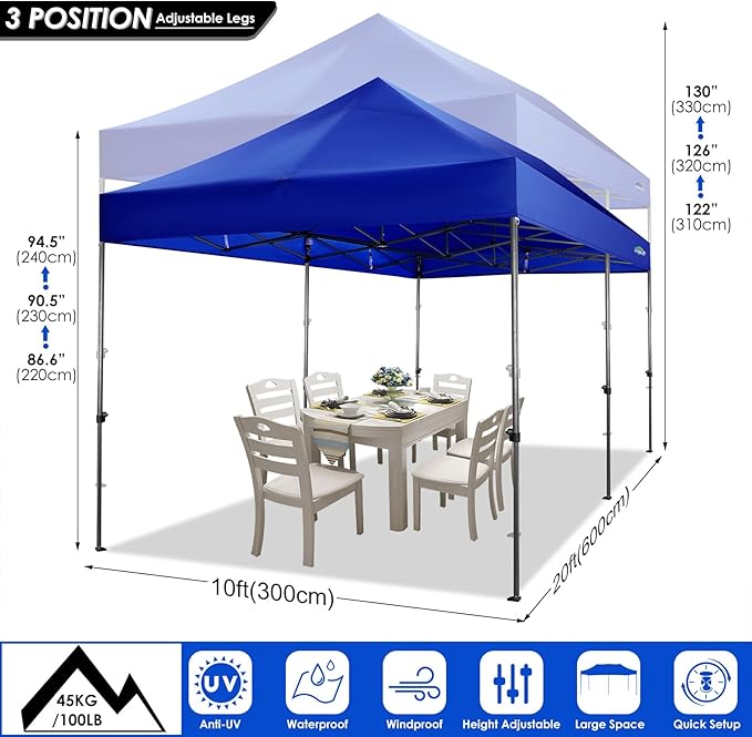 COBIZI 10x20 Canopy with Sidewalls, Heavy Duty Party Tent Pop up carpas para Fiestas, Tents for Parties, Wedding, Outdoor Ez up Foldable Portable Canopy Tent with Wheeled Bag, Navy Blue Upgrade